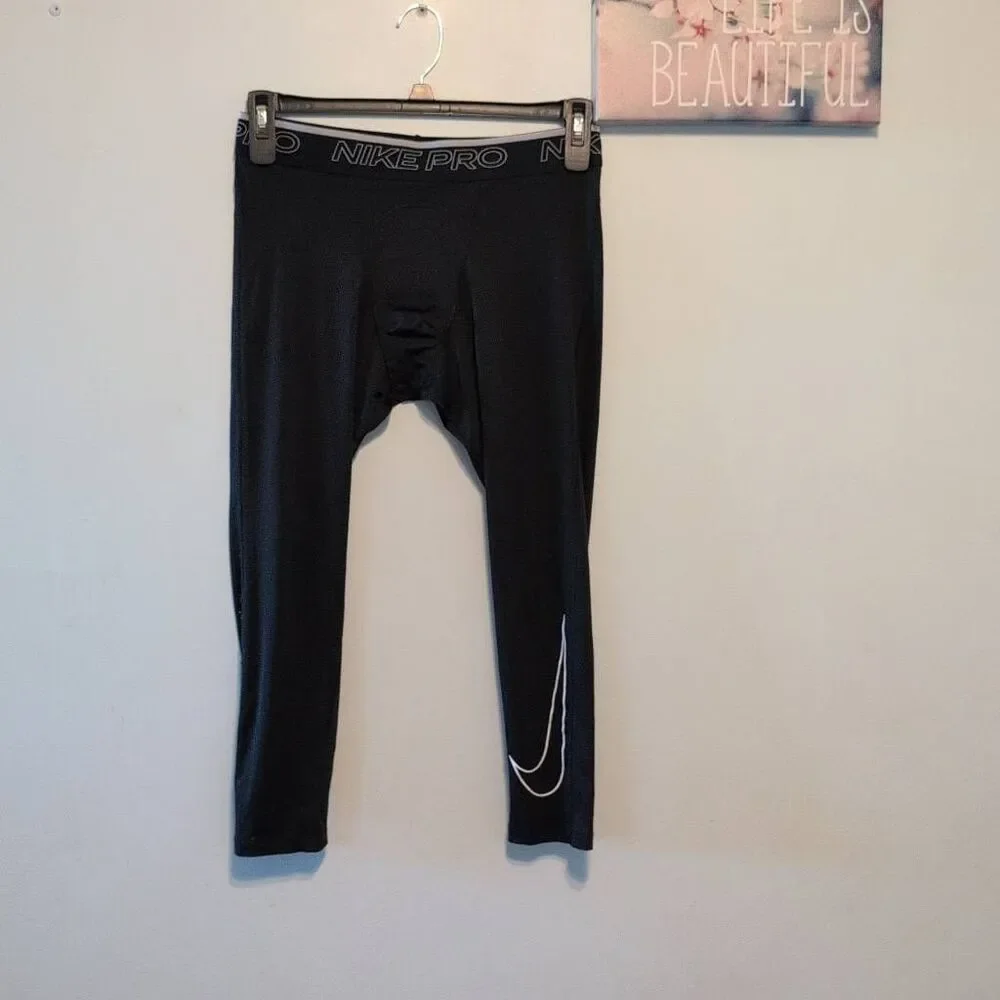 Nike Pro Mens L Elastic Waist Activewear Cropped Leggings Black